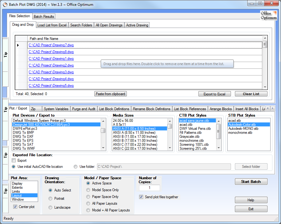 Batch Plot DWG Drag Drop mode