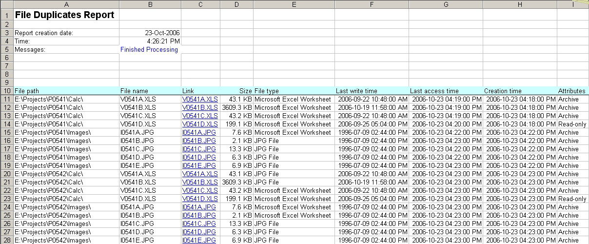 File Search Duplicates Report in Excel