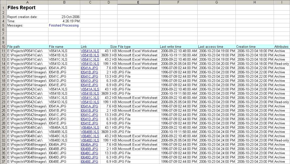 File Search Report in Excel