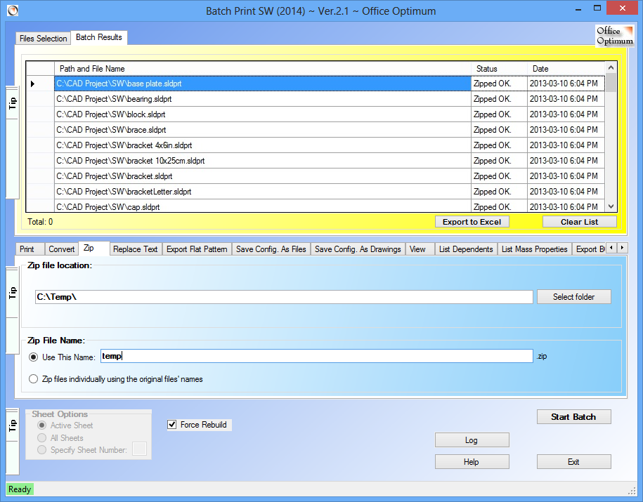 Batch convert SolidWorks files to PDF, DXF, JPG and TIF file formats